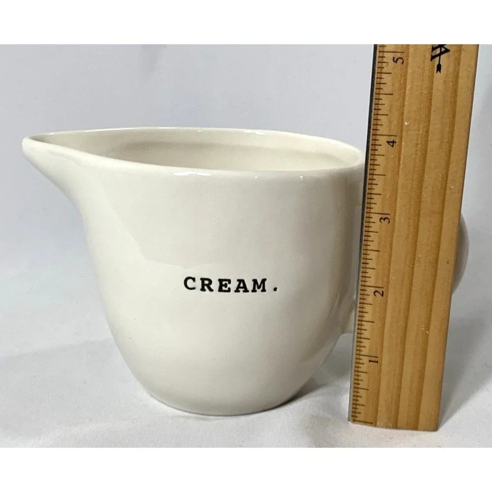 Rae Dunn Cream Pitcher Ceramic Ivory‎ Typewriter Font Artisan Magenta EUC